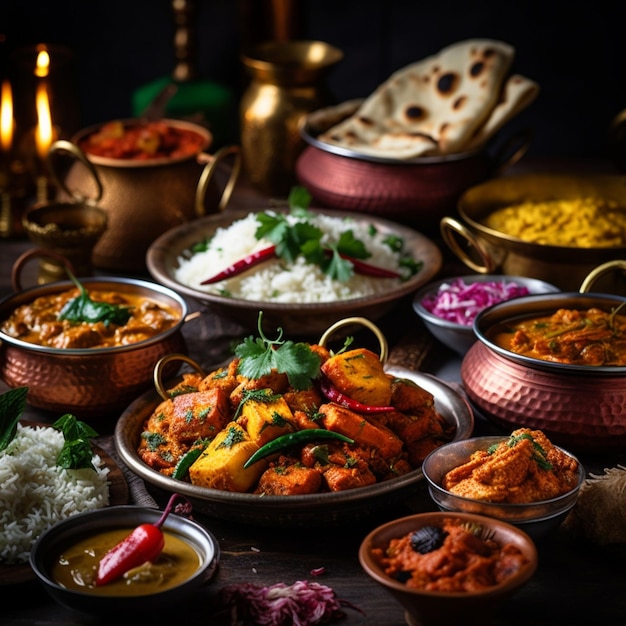 Indisch eten op de tafel van het restaurant