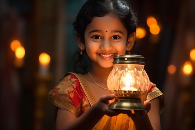 Indisch meisje dat Diyas regelt tijdens het Diwali-festival