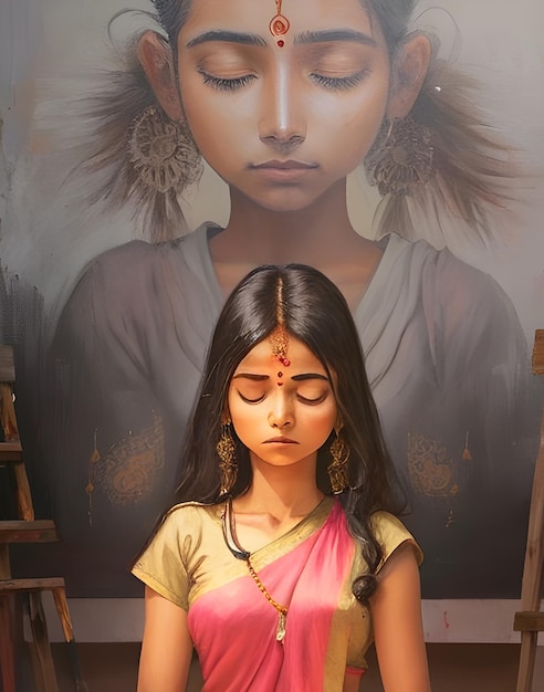indisch meisje mediteren schilderen