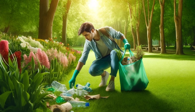 Photo individual cleaning nature for earth day