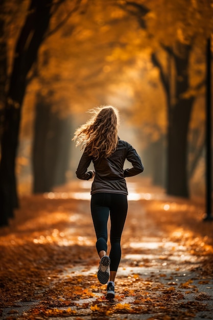 Фото Индивидуальная пробежка по парку с листьями осенью для повышения иммунитета