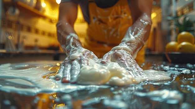 An individual laying a new tile backsplash in the kitchen