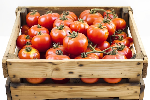 Individual packaging tomatoes in a wooden crate