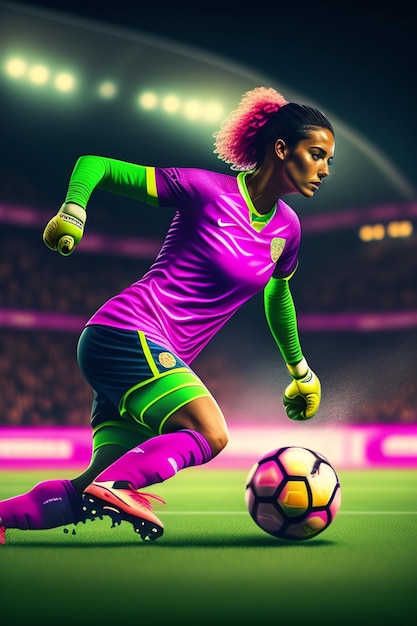 Photo an individual playful women football player illustration in colorful background