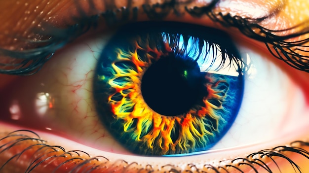 배경에 망막이 보이는 개인의 눈 Generative AI