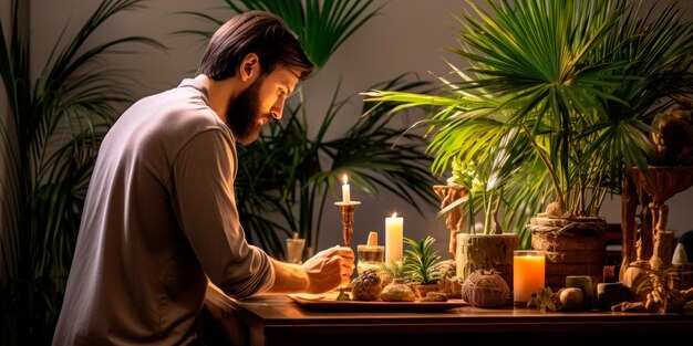 Photo an individual setting up a home altar preparing for the holy week