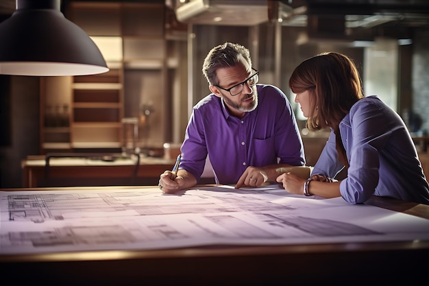 Photo individuals huddled over desk deeply