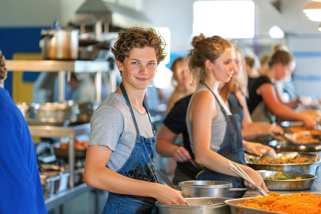 Individuals serve meals at a homeless shelter offering nourishment and compassion to those in need e