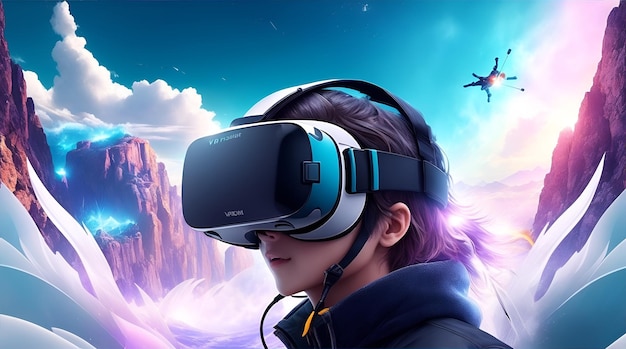 멋진 VR 헤드을 착용하는 사람