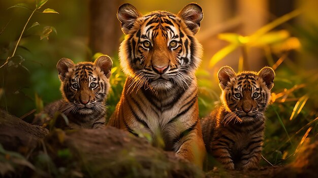 Indochinese Tigers Mother and Cubs