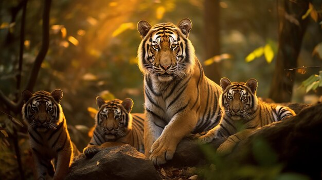 Indochinese tigers in their natural habitat mother