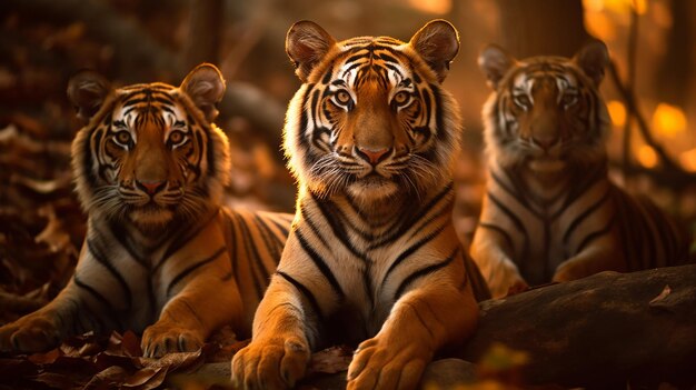 Photo indochinese tigers in their natural habitat