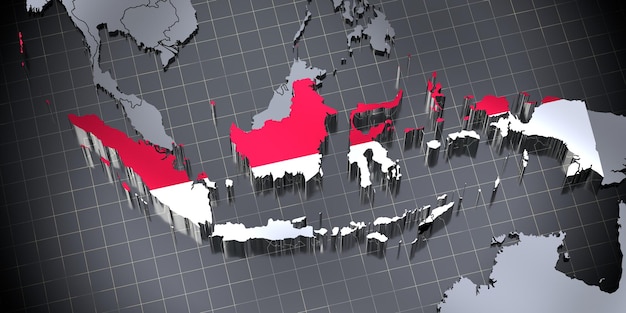 Indonesia borders and flag 3D illustration