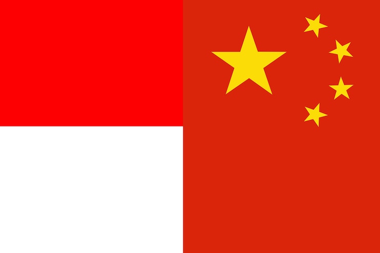 Photo インドネシアと中国の旗国