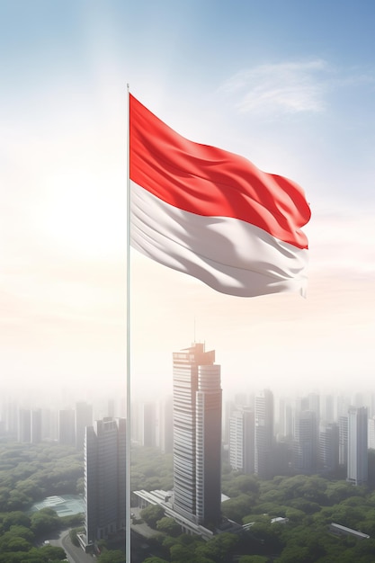 Indonesia flag fluttering in the top