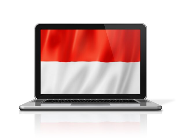 Indonesia flag on laptop screen isolated on white. 3D illustration render.