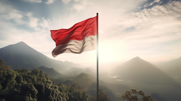 A Indonesia flags that are flying in the air