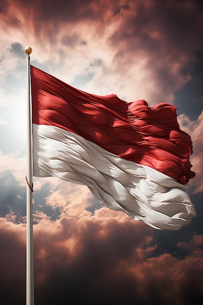 Indonesia independence day beautiful fluttering Indonesian flag