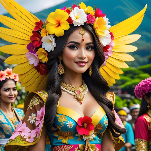 In indonesia it is not uncommon to see women wearing outfits adorned with beautiful flowers and vib