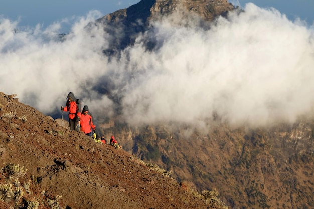 Indonesia lombok island rinjani volcano september 22 2017
tourists climb to the top of the rinjani volcano