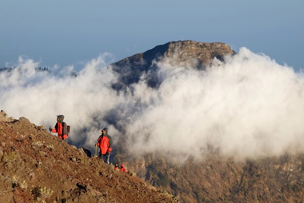 Indonesia Lombok Island Rinjani Volcano  September 22 2017 Tourists climb to the top of the Rinjani Volcano