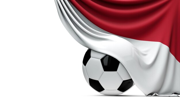 Indonesia national flag draped over a soccer football ball 3D Rendering