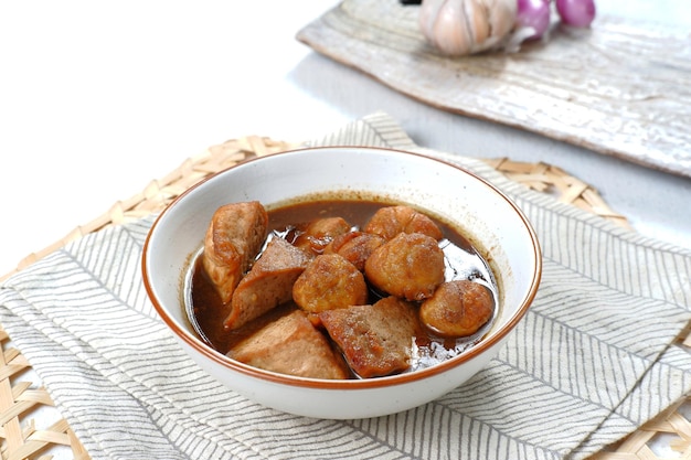 indonesia traditional cuisine semur tahu telur puyuh or spicy sweet tofu with quail eggs