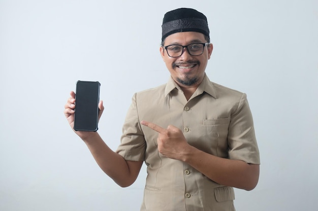 Indonesian civil pointing finger to the phone