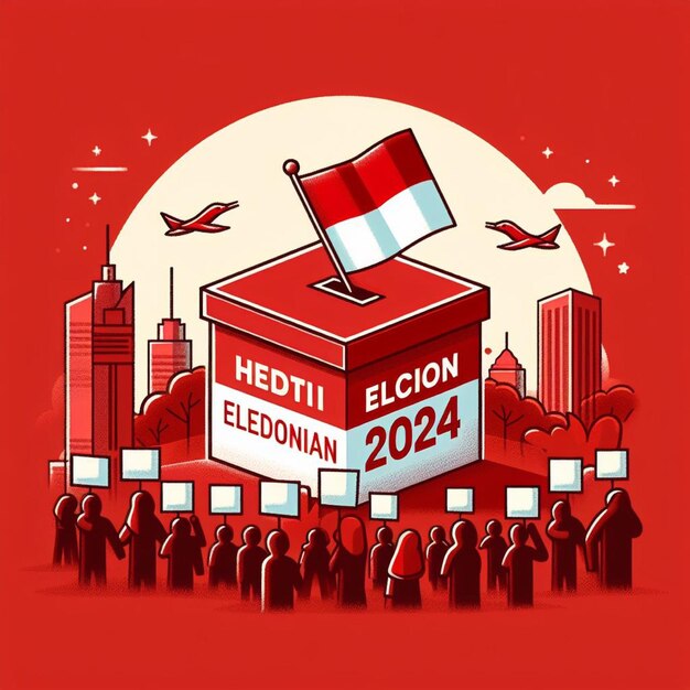 Photo indonesian election day 2024 box vector red background