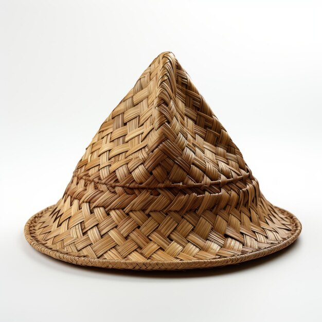 Indonesian farmer hat woven from bamboo isolated on white background front