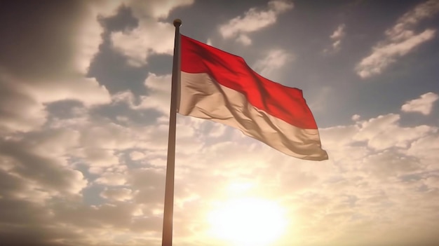 Indonesian flag with blue sky background