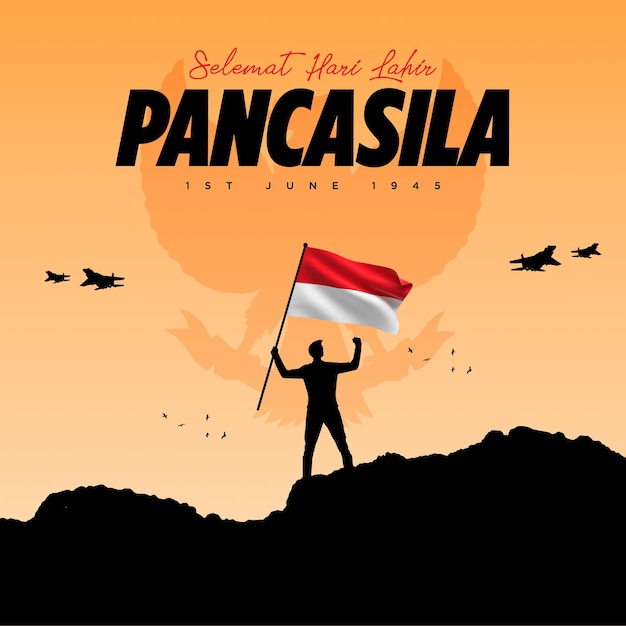 인도네시아 휴일 Pancasila Day 일러스트레이션 번역 행복한 Pancasilla Day 인사에 적합 ca