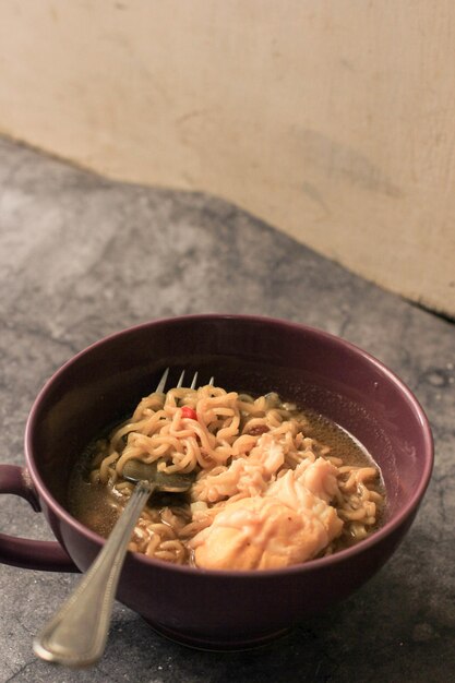 Indonesian Instant Noodles (Junk Food) with Cut Chillies