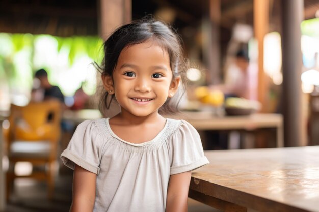 インドネシアの少女がカメラに向かって微笑む