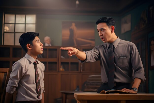 Indonesian male teacher with his student