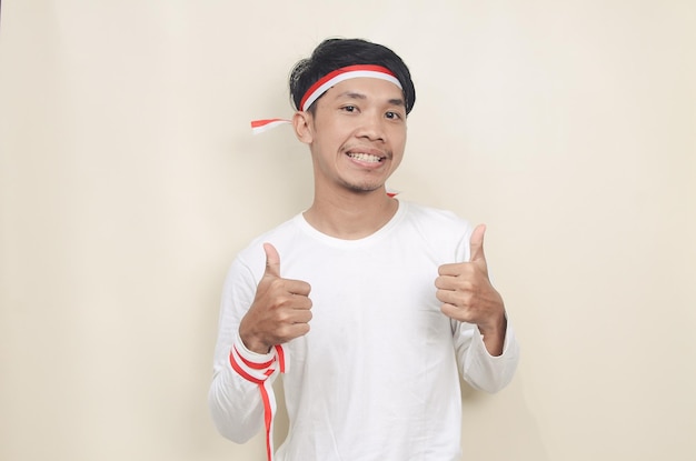 Indonesian man cheering to celebrate Independence day