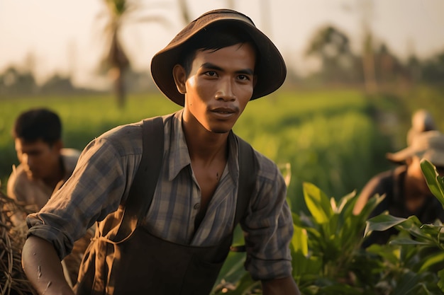 Индонезийский мужчина работает в сельском хозяйстве