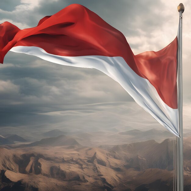 Photo indonesian or monaco flag flying in front of the rocky desert