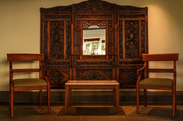 Indonesian tradisional Old house interiors from teak wood carving