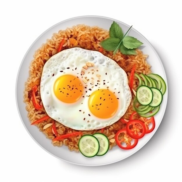 Индонезийская традиционная еда: жареный рис с яйцом, свернутым солнечной стороной вверх, сгенерировано искусственным интеллектом