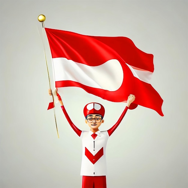 Indonesië onafhankelijkheidsdag met man met vlag