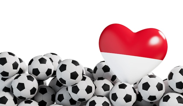 Indonesië vlag hart met een voetbal achtergrond Voetbal banner 3D-rendering