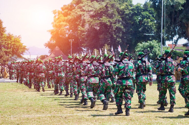 Indonesische Nationale Leger TNI met een volledig groen camouflage-uniform