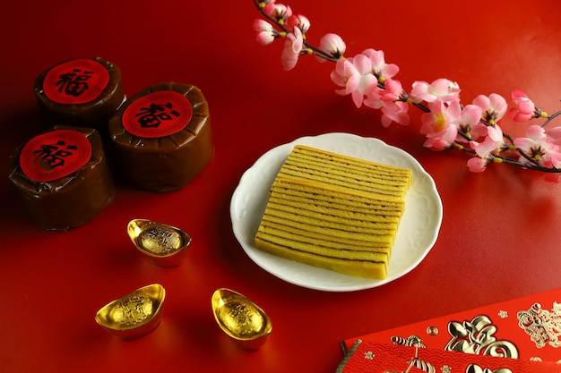 Indonesische Thousand Layer Roll Cake of lapis legit Deze cake geserveerd op Chinees nieuwjaar