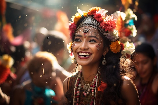 Indonesische vieringen levensstijl NyepiHanuman Jayanti vrolijk gelukkig schattig grappig feestelijke vrouw man familie cultuur etnisch feest lachen