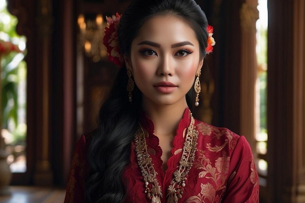 Indonesische vrouwen die Majapahit koninklijke kebaya dragen