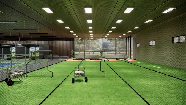 indoor baseball simulator 3d render