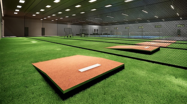 Indoor batting cages voor honkbal softbal 3d rendering illustratie