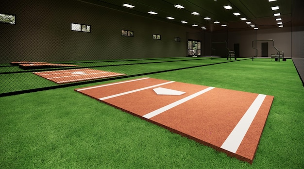 Indoor batting cages voor honkbal softbal 3d rendering illustratie