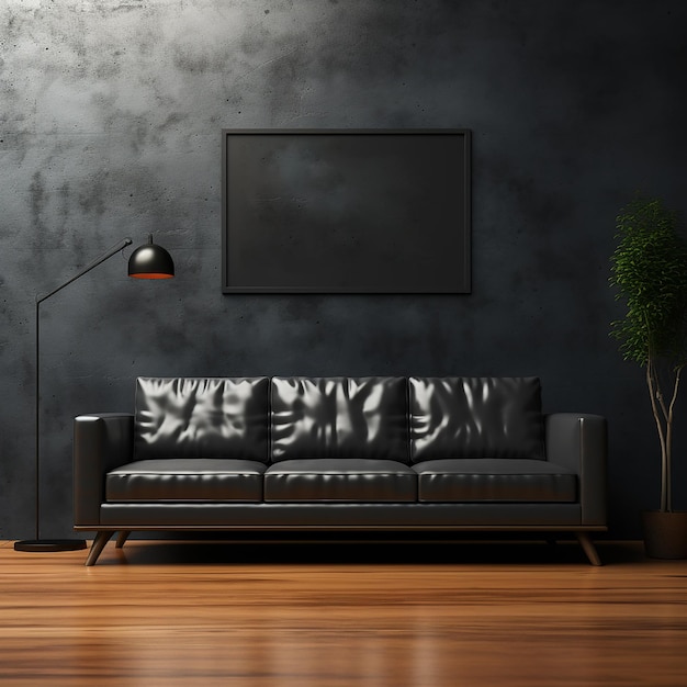 Photo indoor black sofa and black wall